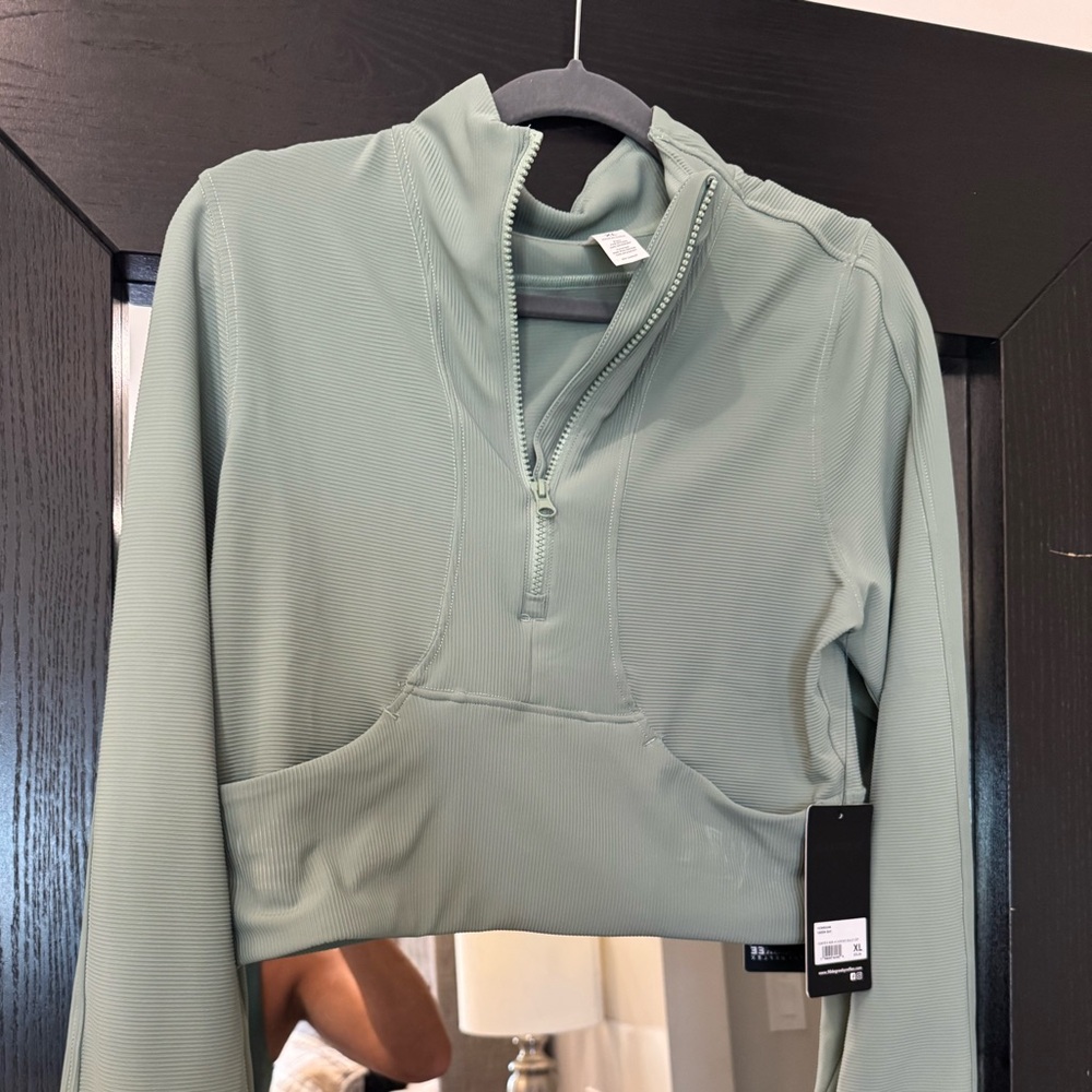 90 Degree By Reflex Sage Green Quarter-Zip Hoodie